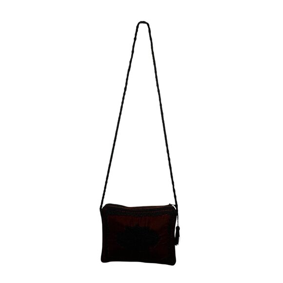 Women’s Orange & Black Velvet Embroidered Tassel Zipper Strap Crossbody Purse - Picture 1 of 9